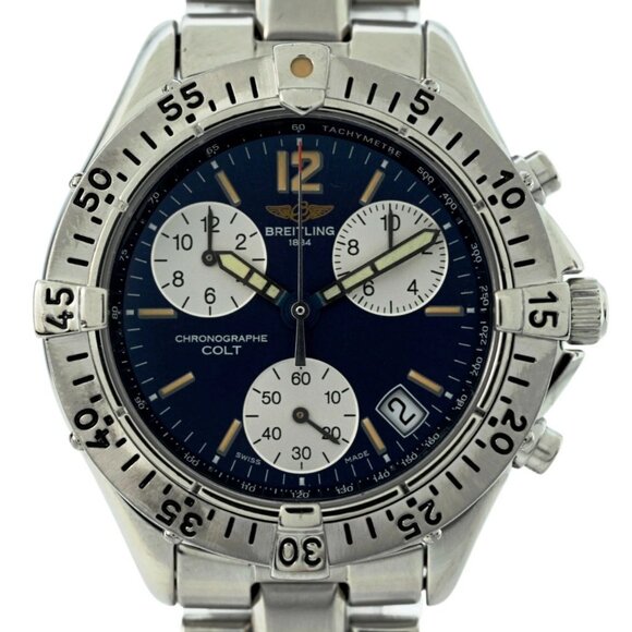 Breitling Men's 38mm Colt Chronograph Blue Dial Swiss Quartz SS Watch - Picture 1 of 8